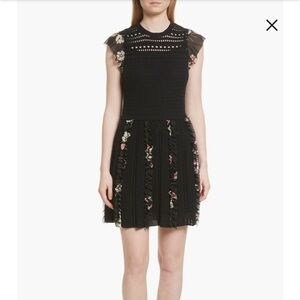 Red Valentino Black Floral Crochet Ruffle Mini Dress Size Medium